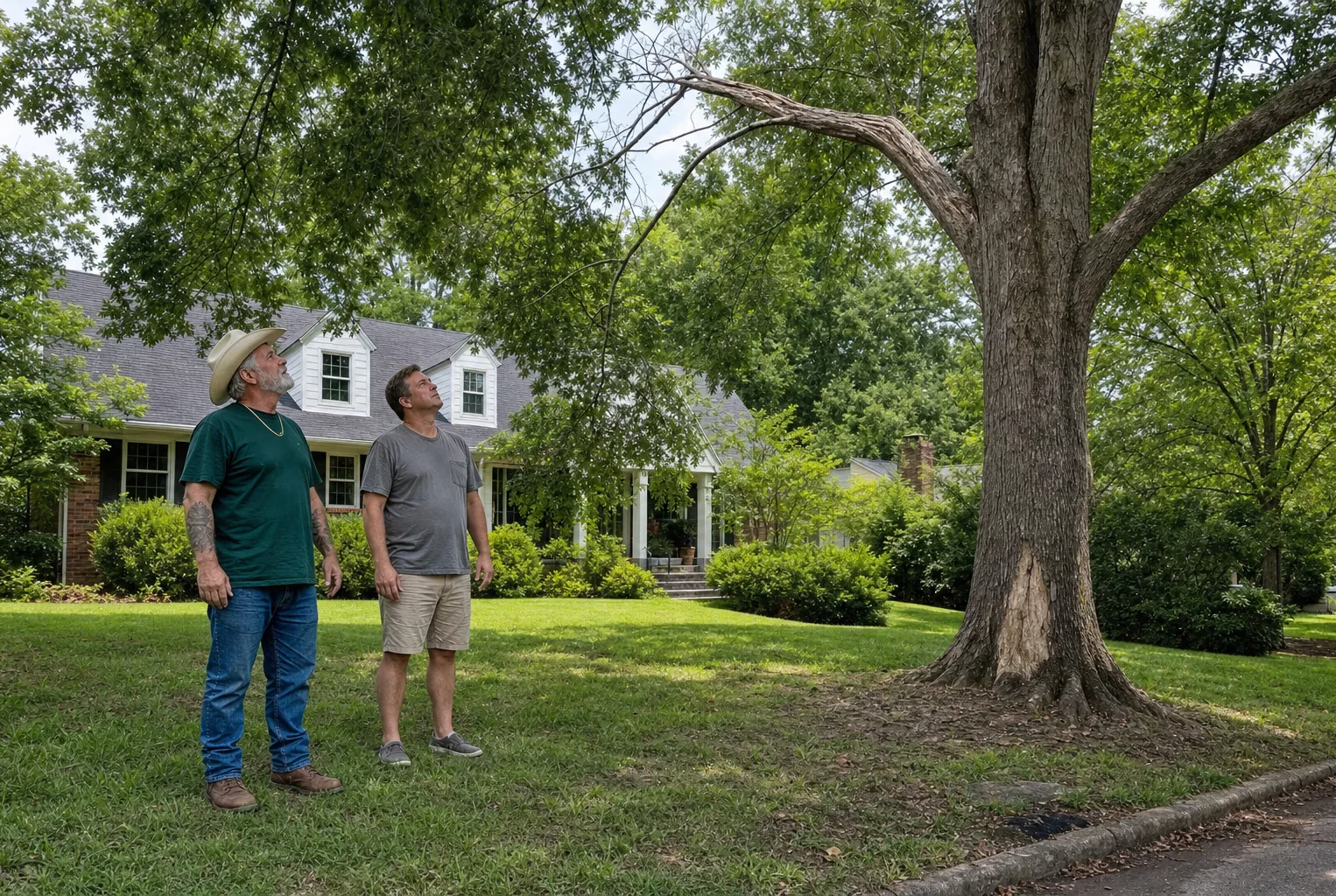 An expert arborist walking a homeowner through the plan for their trees