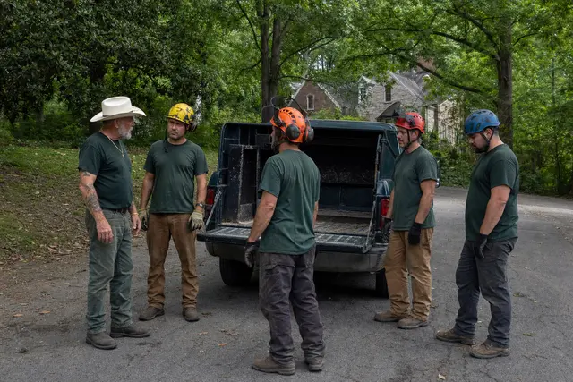 The crew in a safety huddle before a South Nashville job